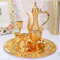 新疆高档俄罗斯锡器酒具套装青铜酒壶酒杯工艺品摆设经典锡器摆件|金色