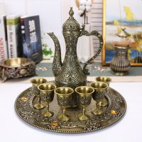 新疆高档俄罗斯锡器酒具套装青铜酒壶酒杯工艺品摆设经典锡器摆件|青古玫瑰花