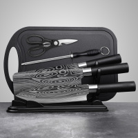 大马士革纹菜刀家用刀具套装厨房专用刀不锈钢斩切多用刀骨刀果刀|刀具五件套+菜板+刀座