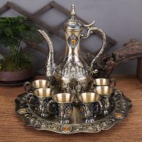 新疆高档俄罗斯锡器酒具套装青铜酒壶酒杯工艺品摆设经典锡器摆件|大度城堡酒具