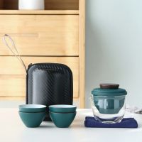 旅行茶具套装便携简约快客杯一壶四杯随身茶壶泡茶杯车载功夫茶具|[黑陶+玻璃]黛绿色1壶4杯旅行茶具