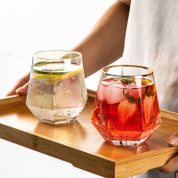 幻彩六角金边玻璃杯家用套装透明创意水杯菱形个性网红潮流喝水杯