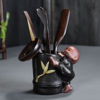 茶道六套装功夫茶具配件组合镊子茶刀勺茶针竹制茶艺茶盘摆件|节节高黑檀六