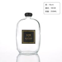 厂家直销白酒瓶100ml玻璃酒瓶水果酒瓶扁瓶饮料瓶养生酒瓶|350毫升透明黑盖(10只)