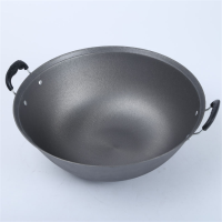 铸铁锅炒菜锅双耳生铁锅炒锅大炒勺不粘锅无涂层电磁炉液化气|加深铸铁平底锅(燃气电磁炉) 32厘米口径锅(无锅盖)