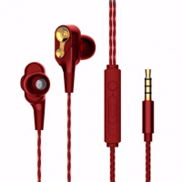 入耳式耳机手机通用oppovivo耳塞双动圈四核音乐有线带麦华为耳机 红色 普通版【送耳帽】