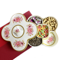 果盒糖果盘婚庆密胺分格瓜果盒子水果干果南带盖果盒|娇艳玫瑰内五格