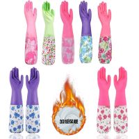 冬季保暖女加绒洗碗手套橡胶防水洗衣服厨房家务加长|香港牌(束口)保暖加绒加长 3双装(家庭装)实用推荐