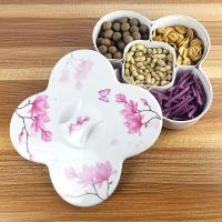 糖果盒干果盒分格带盖坚果盒客厅家用瓜子干果盘欧式创意|玉兰浅韵五格