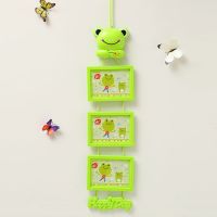 宝宝挂墙相架创意7寸儿童相框连体组合三联卡通挂联像框洗相片|线绳三联横绿青蛙 7寸+洗相片