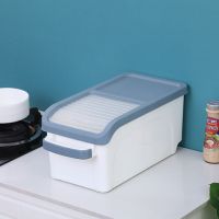 家用塑料防潮防尘虫厨房装大米面粉桶杂粮大米收纳盒装米箱储米缸|蓝色实色底 30斤米箱(送米杯)