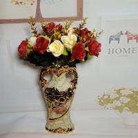 仿真花假花花瓶陶瓷插花套装电视柜摆设装饰品摆件客厅家居工艺品|A款花瓶+2束大红玫瑰