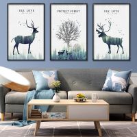 客厅装饰画沙发背景墙简约餐厅三联组合挂画简欧油画北欧壁画|麋鹿01 60*80有框画+高亮水晶膜