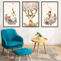 客厅装饰画沙发背景墙简约餐厅三联组合挂画简欧油画北欧壁画|麋鹿06 50*70有框画+高亮水晶膜