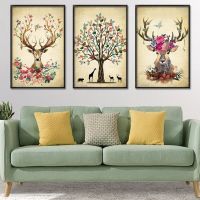 客厅装饰画沙发背景墙简约餐厅三联组合挂画简欧油画北欧壁画|麋鹿09 60*80有框画+高清油画布