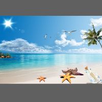自粘防水仿真风景墙贴山水海景客厅电视背景墙贴纸玻璃贴画3d壁画|款式F 中尺寸:宽120cm*高80cm