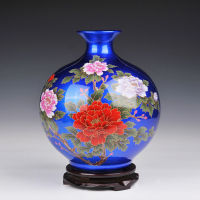 陶瓷器家居客厅中式水晶釉花瓶插花器桌面摆件电视柜装饰品|款水晶釉蓝色石榴瓶
