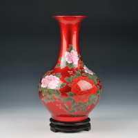 陶瓷器家居客厅中式水晶釉花瓶插花器桌面摆件电视柜装饰品|水晶釉富贵红赏瓶