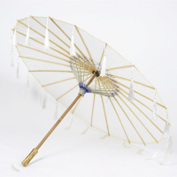 跳舞油纸复古纯色工艺古风舞蹈绘画雨伞大红古典吊顶素面江南|白色流苏 升级木杆伞面直径83cm