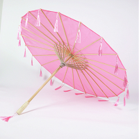 跳舞油纸复古纯色工艺古风舞蹈绘画雨伞大红古典吊顶素面江南|粉红色流苏 竹杆伞面直径82cm