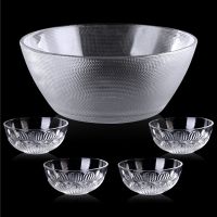家用大号客厅茶几装果盆水晶玻璃水果篮果斗透明简约零食盘糖果盘|珠点白料大碗+四只宝莲小碗
