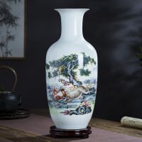 陶瓷器小花瓶粉彩新中式客厅家居装饰品工艺品插花干花摆件|马上封侯冬瓜瓶中号40厘米带底座