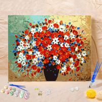 数字油画油彩画客厅花卉简单手绘数码填色装饰画阳光向日葵|007-艳丽花朵 50*65绷好内框2.5cm厚+支架