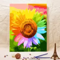 数字油画油彩画客厅花卉简单手绘数码填色装饰画阳光向日葵|009-七彩向日葵 60*75绷好内框2.5cm厚+支架