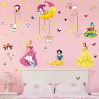 墙贴纸白雪公主贴画卧室客厅儿童房幼儿园教室衣柜玻璃自粘装饰品W8|公主+月亮兔子组合