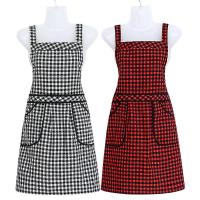 韩版时尚纯棉布无袖围裙坎肩可爱成人做饭罩衣厨房防油污女工作服M0