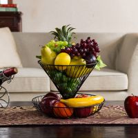 美式客厅干果盘家用两层多层水果篮客厅创意时尚水果盘铁艺X6|黑色