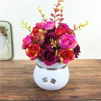 仿真假花草摆件客厅家居茶几摆设塑料花干花束植物小盆栽套装饰品Y6|雪花玫大红小盆栽