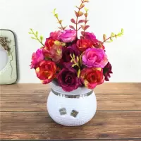仿真假花草摆件客厅家居茶几摆设塑料花干花束植物小盆栽套装饰品Y6|雪花玫大红小盆栽