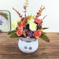 仿真假花草摆件客厅家居茶几摆设塑料花干花束植物小盆栽套装饰品Y6|雪花玫桔色小盆栽