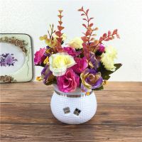 仿真假花草摆件客厅家居茶几摆设塑料花干花束植物小盆栽套装饰品Y6|雪花玫粉色小盆栽