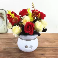 仿真假花草摆件客厅家居茶几摆设塑料花干花束植物小盆栽套装饰品Y6|富贵玫大红小盆栽
