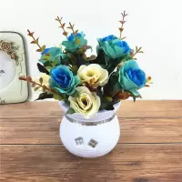 仿真假花草摆件客厅家居茶几摆设塑料花干花束植物小盆栽套装饰品Y6|富贵玫浅蓝小盆栽
