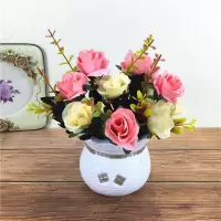 仿真假花草摆件客厅家居茶几摆设塑料花干花束植物小盆栽套装饰品Y6|富贵玫粉色小盆栽