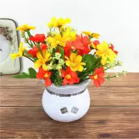 仿真假花草摆件客厅家居茶几摆设塑料花干花束植物小盆栽套装饰品Y6|春菊桔色小盆栽