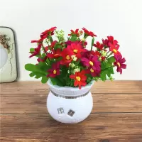 仿真假花草摆件客厅家居茶几摆设塑料花干花束植物小盆栽套装饰品Y6|春菊大红小盆栽