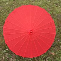 古典绸布伞纯色手绘牡丹花江南工艺伞走秀舞蹈伞婚礼吊顶装饰伞Q0|大红 实木伞杆绸布伞+布袋