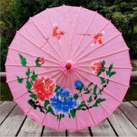 古典绸布伞纯色手绘牡丹花江南工艺伞走秀舞蹈伞婚礼吊顶装饰伞Q0|粉红手绘牡丹花 实木伞杆绸布伞直径82cm