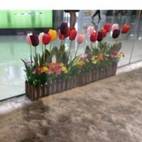 实木栅栏加花绢花塑料插花干花束实木栅栏假花仿真花艺套装客E3|郁金香套装原木栅栏 20cm长宽7.5cm