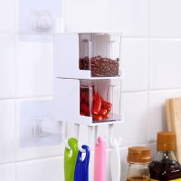 调料盒套装家用组合厨房收纳盒壁挂式防潮免打孔能调味佐料罐T1|北欧白 五格[壁挂式调料盒]+备用贴2片