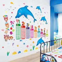 儿童宝宝早教卡通学习墙贴纸九九乘法表英文字母汉语拼音卧室贴画K1|乘法表+海豚鱼