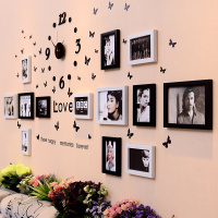 组合连体相框挂墙5寸7寸相框墙欧式创意简约照片墙带钟表墙壁装饰W2|13框钟表贴纸-黑白曼哈顿
