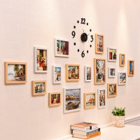 组合连体相框挂墙5寸7寸相框墙欧式创意简约照片墙带钟表墙壁装饰W2|19框带钟表-白原小镇印象