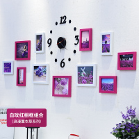 组合连体相框挂墙5寸7寸相框墙欧式创意简约照片墙带钟表墙壁装饰W2|11框带钟表-白玫薰衣草