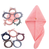 吸水干发帽速干头巾女加厚洗发懒人神器加厚干湿浴帽绒吸水S4|双层加厚[155g]+麻花头绳5条 2条装[粉色+蓝色]