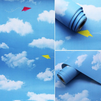 卡通墙纸自粘卧室壁纸自粘温馨家具翻新防水贴纸装饰墙贴画宿舍T1|蓝天白云 45厘米*10米(送工具)
